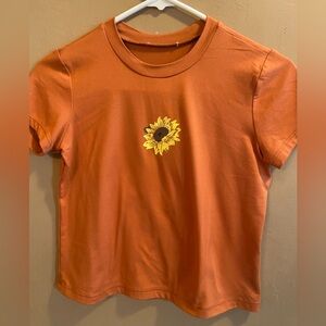Sunflower graphic boxy crop tshirt size small rust color  polyester spandex